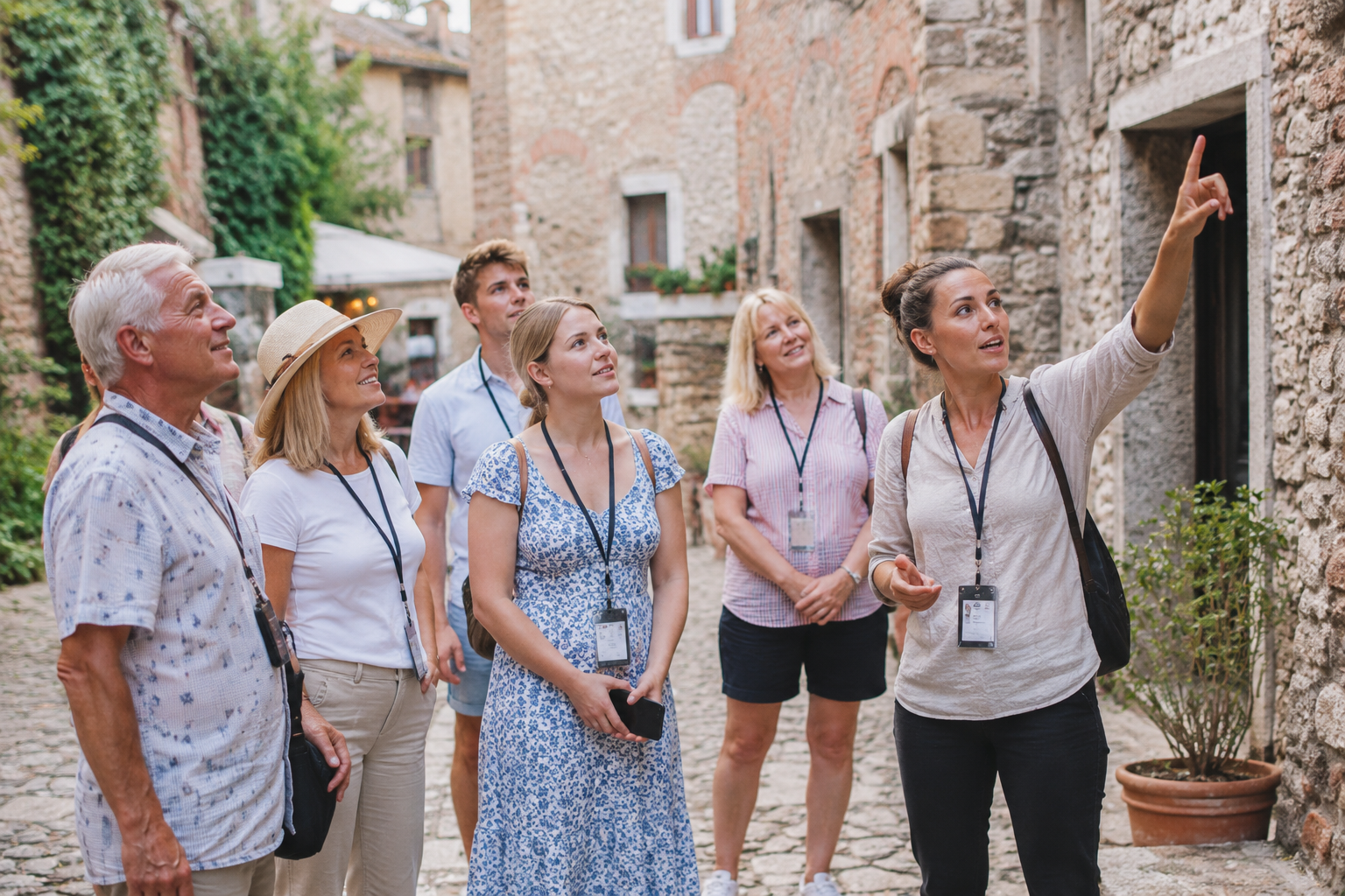 Travelers exploring a historic destination with a local guide